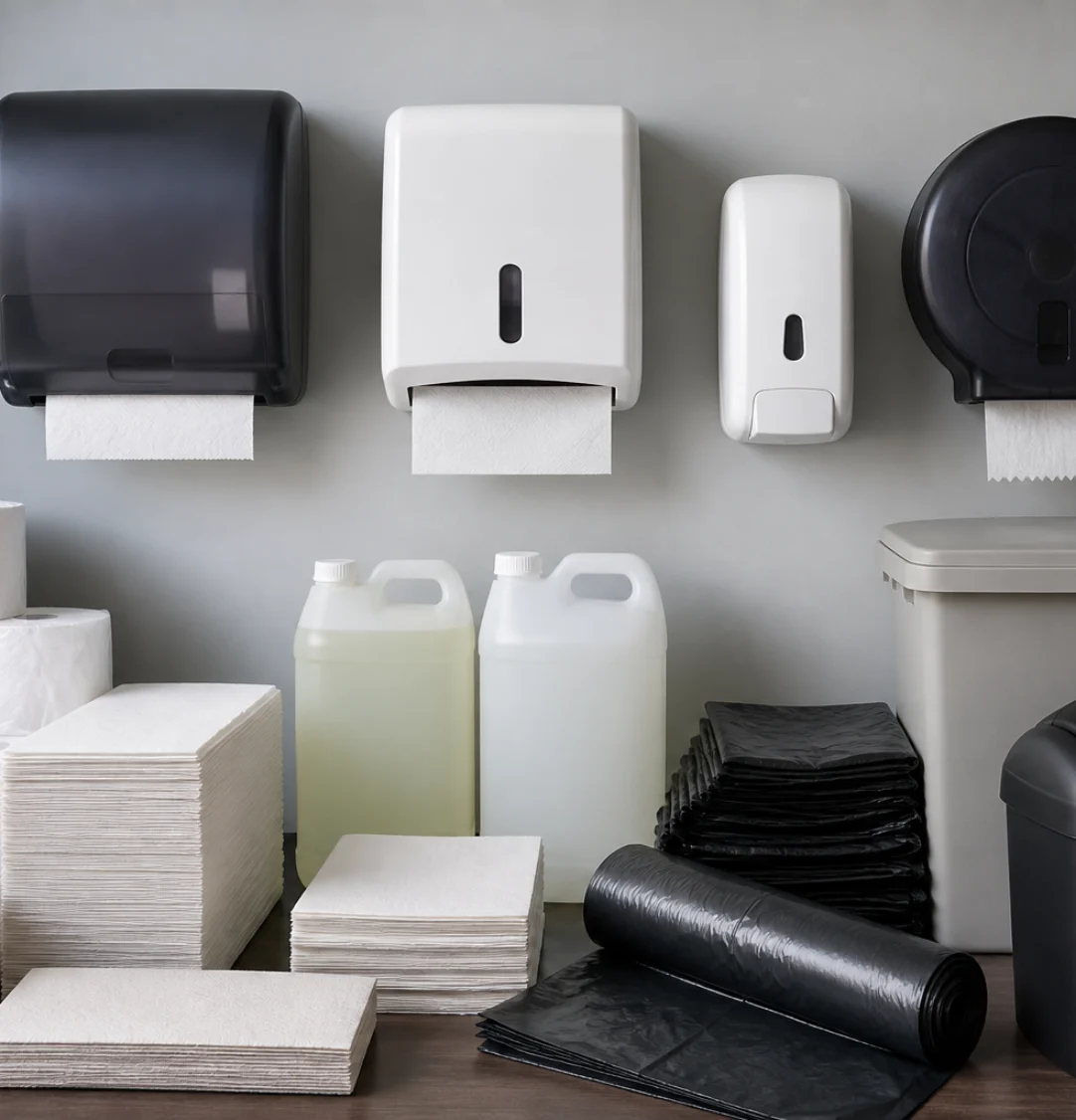 Washroom dispensers, hygiene products and waste bins