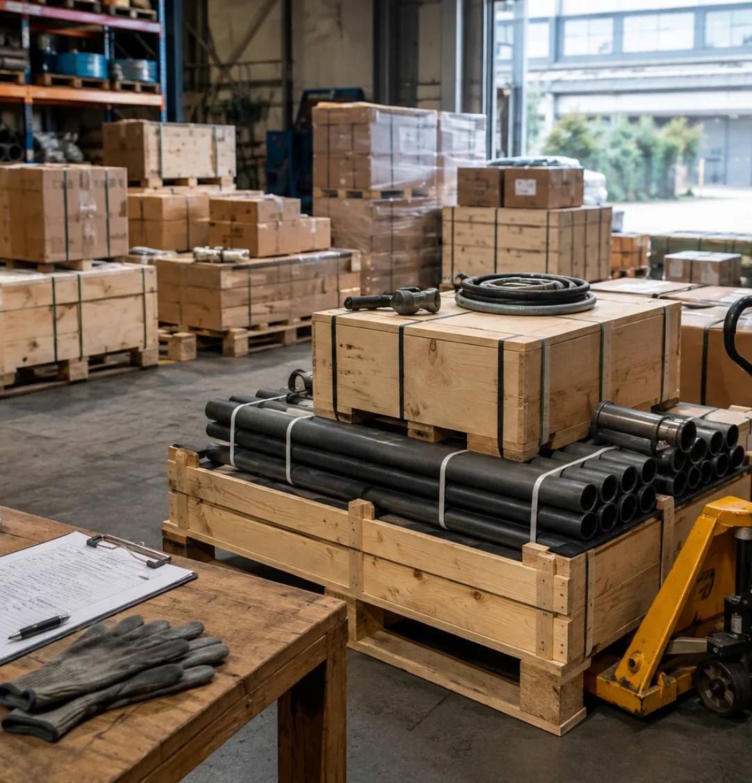 Project inventory and pallets organized for warehouse dispatch
