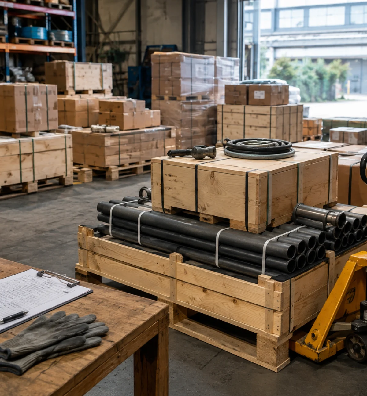 Project inventory and pallets organized for warehouse dispatch